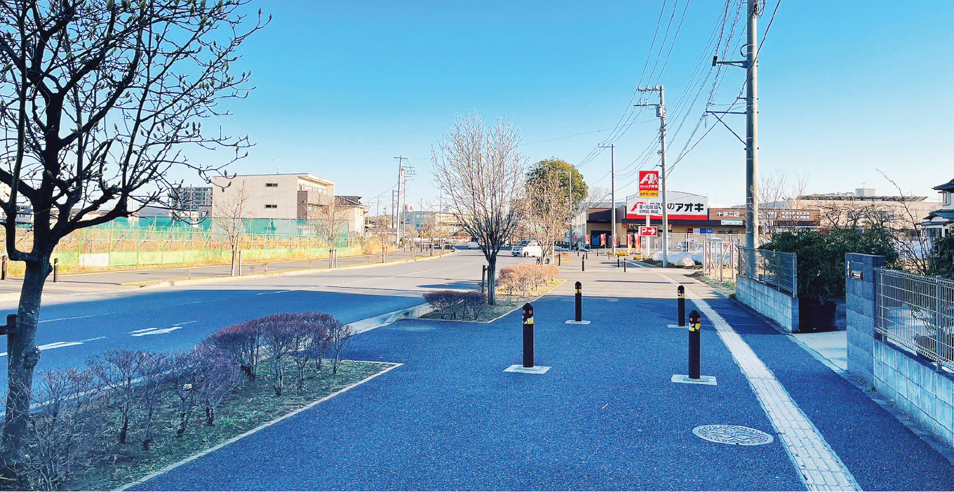 歩道が整備された住宅街区。高齢者や子育て層も歩きやすくなっています。