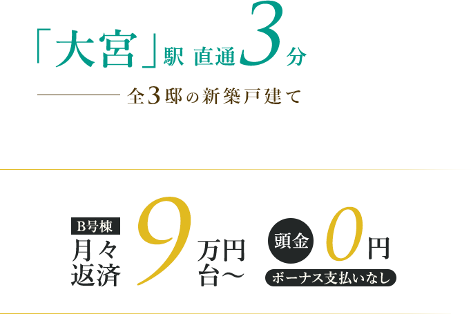 「大宮」駅直通3分 | 全3邸の新築戸建て