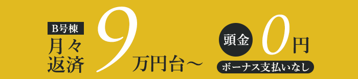 月々返済9万円台〜 頭金0円 ボーナス払い無し